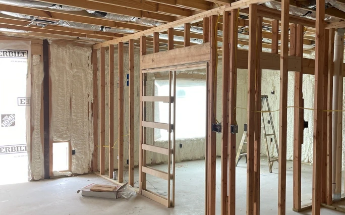 Spray foam being applied to new construction.