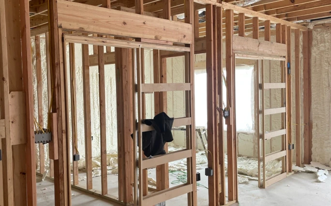 Spray foam being applied to new construction.