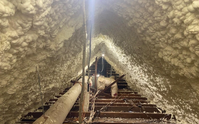 Cleaner attic space with freshly installed spray foam.