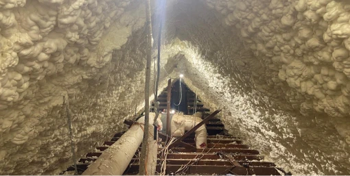 Cleaner attic space with freshly installed spray foam.